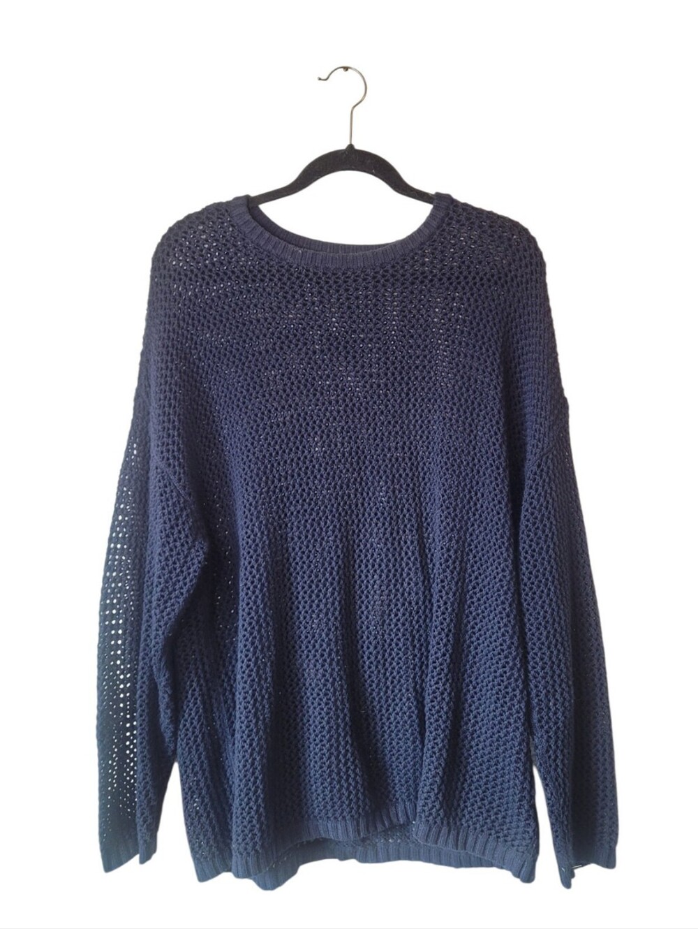 Nuuds Navy Open-Knit Oversized Crewneck Sweater Size L
